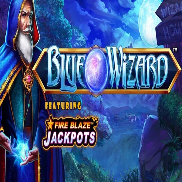 Blue Wizard Fire Blaze Jackpots logo by Rarestone Gaming Winplace Casino